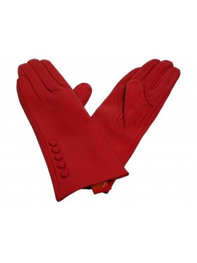 Skórzane rękawiczki damskie z przeszyciem czerwone